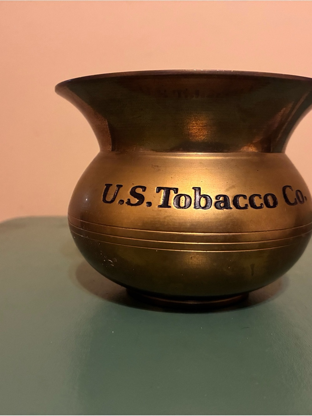 Vintage Brass Spittoon- US Tobacco Co